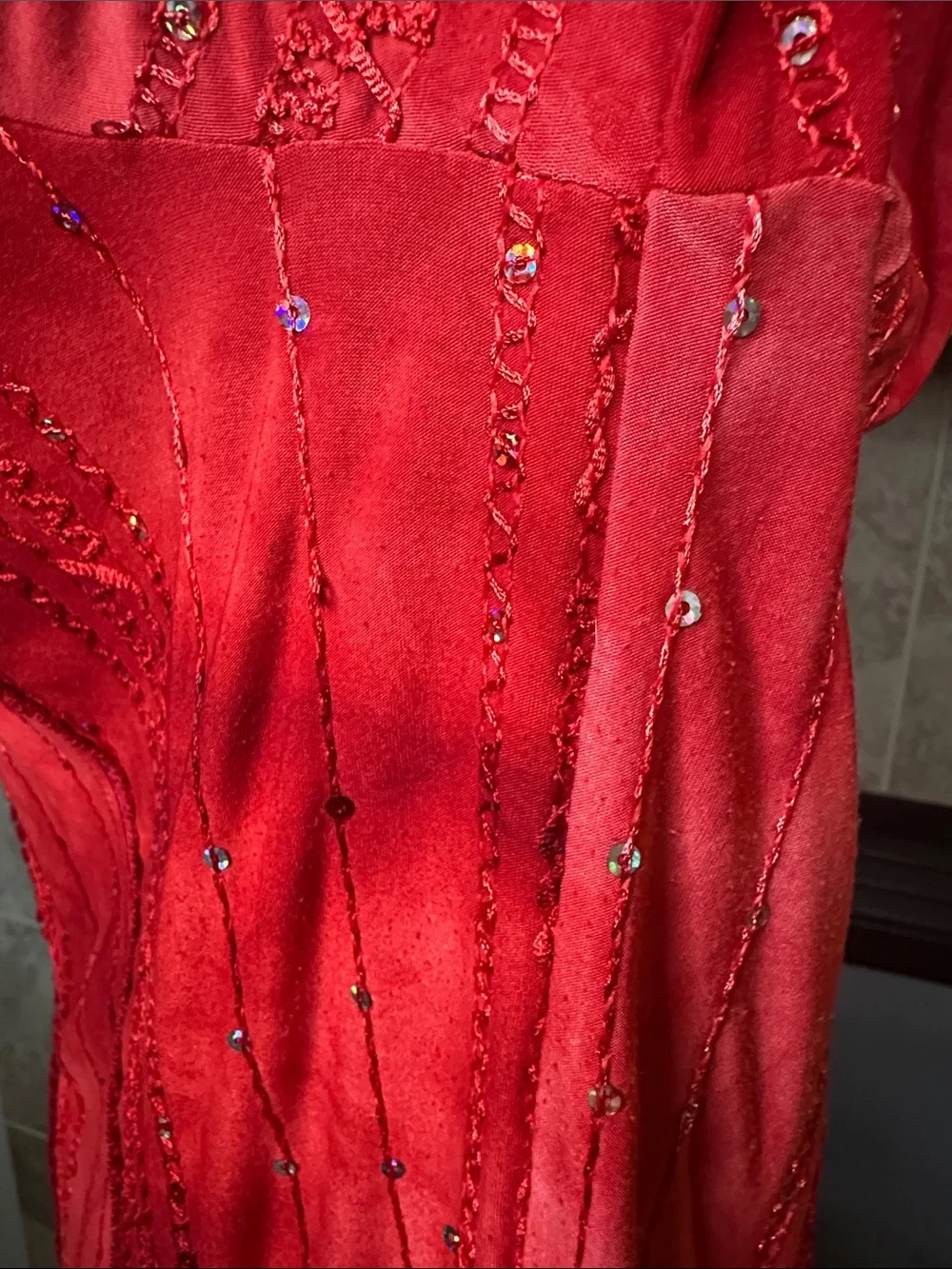 Boho Y2K Red Embellished Top Sequin Embroidery Tie Dye Pattern Dressbarn 1X